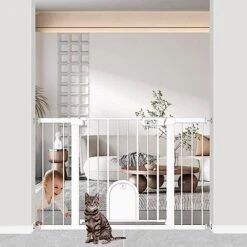 Narrow Baby Gate With Cat Door Walk Through - 24.5" To 29.5" Wide Small Pet Gate For Puppy Dog Doorway Stair - Pressure Mounted Safety Child Gate Stand 30 Inches Tall -Dog Supplies Store 51mTcgYETTL. AC