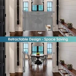 Baby Gate With Cat Door Walk Through 55" Wide Retractable Baby Gates Indoor Retractable Dog Gate Outdoor Pet Gate With Cat Door Gates For Pets Cat Gate For Doorway Dog Gates For The House, Gray -Dog Supplies Store 51nfrweyiLL