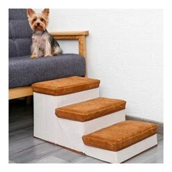 YangYan Pet Dog Stairs Foldable Pet Steps 3-Step Storage Style Pet Stair Indoor Pet Ramp Ladder For Puppies Dog Bed Stairs Storage Case (Color : Yellow) -Dog Supplies Store 51of0sKdiSL