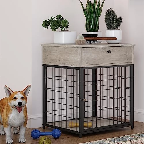 Dog Crate Furniture, Wooden Dog Cages House Pet Kennels With Double Doors And Drawer Indoor End Table Furniture For Medium Large Dog, 30" Grey 10 Dog Crate Furniture, Wooden Dog Cages House Pet Kennels With Double Doors And Drawer Indoor End Table Furniture For Medium Large Dog, 30" Grey - Image 10
