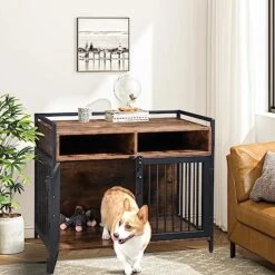 Karl Home Wooden Medium/Small Furniture Style Dog Crates With Storage And Anti-chew Features, Decorative Modern Double Doors Dog Kennel Indoor Use For Living Room, 38.6" L×23.6" W×31.5" H -Dog Supplies Store 51pNjJ0nXQL
