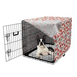 Ambesonne Food Dog Crate Cover, Healthy Lifestyle Vegetarian Diet Theme With Organic Fresh Tomatoes, Easy To Use Pet Kennel Cover For Small Dogs Puppies Kittens, 18 Inch, Vermilion White -Dog Supplies Store 51pR1SMXxIL