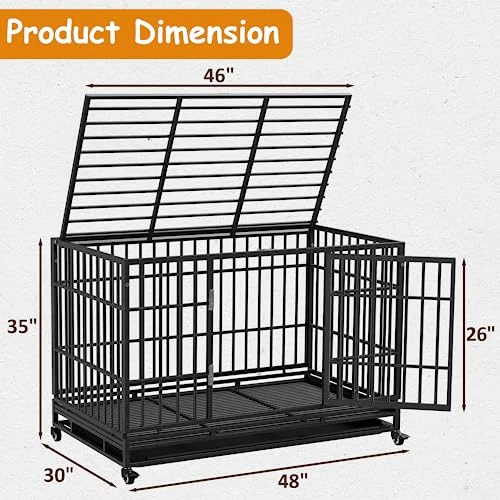 Tuanlove 48" Dog Crate Heavy Duty Indestructible Dog Crate, High Anxiety Dog Crate With Lockable Wheels Double Doors & Locks Design, Removable Tray Design, Upgraded (Silver) 5 Tuanlove 48" Dog Crate Heavy Duty Indestructible Dog Crate, High Anxiety Dog Crate With Lockable Wheels Double Doors & Locks Design, Removable Tray Design, Upgraded (Silver) - Image 5