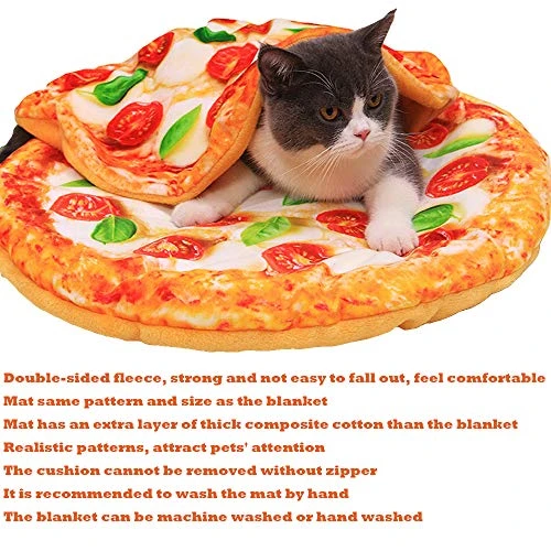 SEIS 2 Pcs Pet Mat And Blanket Set Warm Dog Pad Winter Cat Blanket Cute Pizza Toast Design Sleeping Bed (Pizza, L) 3 SEIS 2 Pcs Pet Mat And Blanket Set Warm Dog Pad Winter Cat Blanket Cute Pizza Toast Design Sleeping Bed (Pizza, L) - Image 3