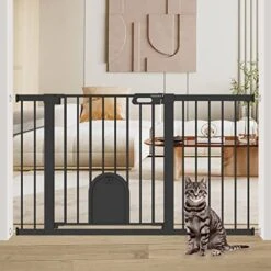 Narrow Baby Gate With Cat Door Walk Through - 24.5" To 29.5" Wide Small Pet Gate For Puppy Dog Doorway Stair - Pressure Mounted Safety Child Gate Stand 30 Inches Tall -Dog Supplies Store 51s9fts2GoL. AC