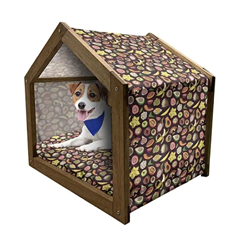 Lunarable Tropical Wooden Pet House, Juicy Veggie Food Pattern On Dark Background Exotic Arrangement Cartoon, Outdoor & Indoor Portable Dog Kennel With Pillow And Cover, Large, Multicolor 1 Lunarable Tropical Wooden Pet House, Juicy Veggie Food Pattern On Dark Background Exotic Arrangement Cartoon, Outdoor & Indoor Portable Dog Kennel With Pillow And Cover, Large, Multicolor