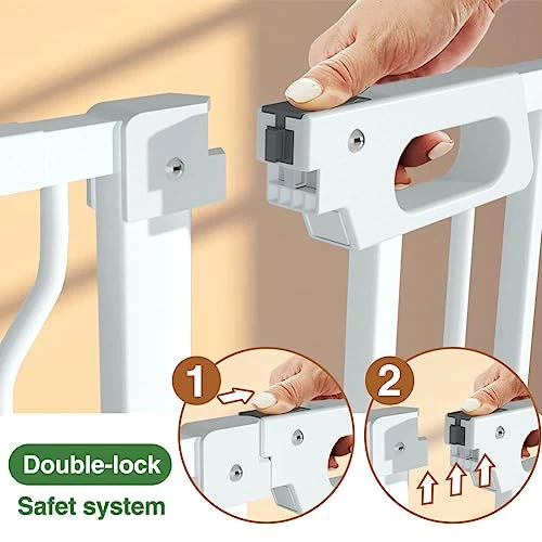 Baby Gate With Cat Door, 29.5"-48" Auto Close Durable Metal Dog Gate For Stairs, Doorways And House, Easy Walk Thru Safety Gate With Pet Door, Includes 4 Wall Cups And 2 Extension Pieces, 30in Tall 2 Baby Gate With Cat Door, 29.5"-48" Auto Close Durable Metal Dog Gate For Stairs, Doorways And House, Easy Walk Thru Safety Gate With Pet Door, Includes 4 Wall Cups And 2 Extension Pieces, 30in Tall - Image 2