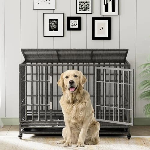Tuanlove 48" Dog Crate Heavy Duty Indestructible Dog Crate, High Anxiety Dog Crate With Lockable Wheels Double Doors & Locks Design, Removable Tray Design, Upgraded (Silver) 1 Tuanlove 48" Dog Crate Heavy Duty Indestructible Dog Crate, High Anxiety Dog Crate With Lockable Wheels Double Doors & Locks Design, Removable Tray Design, Upgraded (Silver)