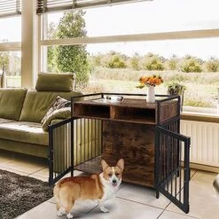GENERIC 38.6 "Furniture Dog Cage, Metal Heavy Duty Super Sturdy Dog Cage, Dog Crate For Small/Medium Dogs, Double Door And Double Lock, With Storage And Anti-chew Features, Pet Crate Furniture, Rustic Brown -Dog Supplies Store 51uWnUag04L 2