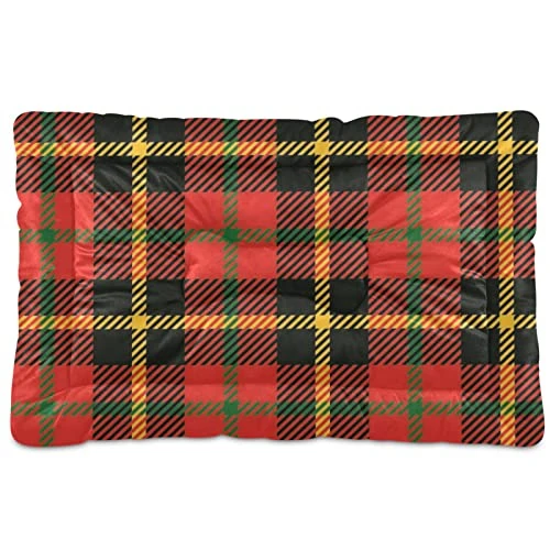 Ultra Soft Dog Cat Crate Bed Blanket-Retro Red Black And Yellow Plaid Fluffy Pet Bed All Season-Short Pile-Anti-Slip Pet Beds 24"x18" 1 Ultra Soft Dog Cat Crate Bed Blanket-Retro Red Black And Yellow Plaid Fluffy Pet Bed All Season-Short Pile-Anti-Slip Pet Beds 24"x18"
