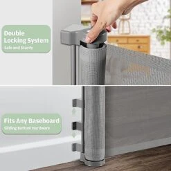 Retractable Dog Gate With Cat Door 55” Wide Retractable Baby Gate With Pet Door 35” Tall Indoor Outdoor Mesh Pet Gate For Cats/Small Dogs Child Safety Gate For Stairs, Doorways, Deck (Grey) -Dog Supplies Store 51ufaRE8PpL