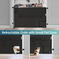 Retractable Baby Gates Retractable Dog Gate With Cat Door Walk Through 55" Wide Baby Gates For Dogs Indoor Baby Gate With Door Outdoor Pet Gate For Cats Cat Gate For Doorway Dog Gate For Stairs, Black -Dog Supplies Store 51ureWOfl8L