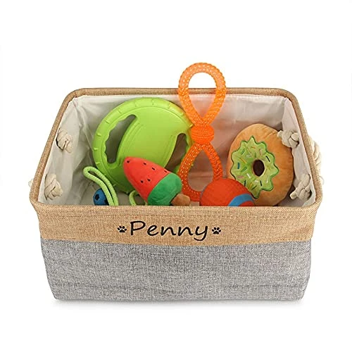Xingfa Personalized Dog Toy Basket With Name,Custom Dog Toy Basket,Paw Prints Pet Food Storage Container,Dog Toy Box For Small Dogs,New Puppy Supplies (Beige,L 41X32X21cm) 5 Xingfa Personalized Dog Toy Basket With Name,Custom Dog Toy Basket,Paw Prints Pet Food Storage Container,Dog Toy Box For Small Dogs,New Puppy Supplies (Beige,L 41X32X21cm) - Image 5