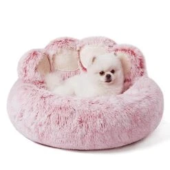 Jiupety Dog Bed With Standing Paws | Upgraded Soothing Paw Dog Bed | Cozy Comfy Small Dog Bed | Creative Dog Donut Bed With Bear Paws | Pink L Size 26”X26”X8” | Pet Paw Dog Bed For Small Dogs