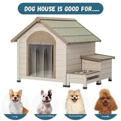 Outdoor Fir Wood Dog House With An Open Roof Large Elevated Dog Shelter With Storage Box/Elevated Feeding Station/2 Bowls/Weatherproof Asphalt Roof For Small Dogs And Medium To Large Cats 8 Outdoor Fir Wood Dog House With An Open Roof Large Elevated Dog Shelter With Storage Box/Elevated Feeding Station/2 Bowls/Weatherproof Asphalt Roof For Small Dogs And Medium To Large Cats -Dog Supplies Store 51wGXP0SOEL