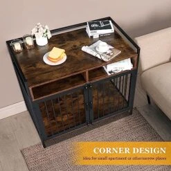 Karl Home Wooden Medium/Small Furniture Style Dog Crates With Storage And Anti-chew Features, Decorative Modern Double Doors Dog Kennel Indoor Use For Living Room, 38.6" L×23.6" W×31.5" H -Dog Supplies Store 51xSgtmsLkL