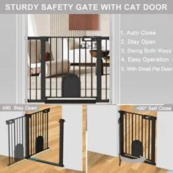 Narrow Baby Gate With Cat Door Walk Through - 24.5" To 29.5" Wide Small Pet Gate For Puppy Dog Doorway Stair - Pressure Mounted Safety Child Gate Stand 30 Inches Tall -Dog Supplies Store 51xhzyHGNFL