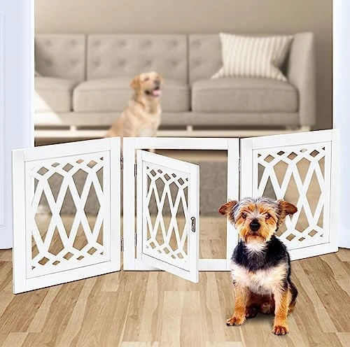 Bundaloo Freestanding Dog Gate With Door Expandable Decorative Wooden Fence For Small To Medium Pet Dogs, Barrier For Stairs, Doorways, & Hallways (Black Diamond) 11 Bundaloo Freestanding Dog Gate With Door Expandable Decorative Wooden Fence For Small To Medium Pet Dogs, Barrier For Stairs, Doorways, & Hallways (Black Diamond) - Image 11