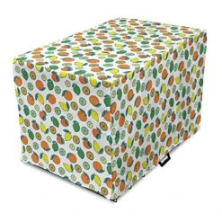 Lunarable Lime Green Dog Crate Cover, Whole Fruits And Halves Food Themed Agriculture Summer Season Art, Easy To Use Pet Kennel Cover For Small Dogs Puppies Kittens, 48 Inch, White Orange And Green