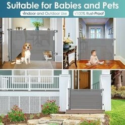Baby Gate With Cat Door Walk Through 55" Wide Retractable Baby Gates Indoor Retractable Dog Gate Outdoor Pet Gate With Cat Door Gates For Pets Cat Gate For Doorway Dog Gates For The House, Gray -Dog Supplies Store 61AyXIn7b3L