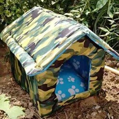 SONGBIRDTH Waterproof Dog House Lovely Wear-Resistant Foldable Pet Shelter For Home,Breathable Cotton Blend,Removable Easy To Clean Camouflage Red M