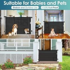 Retractable Baby Gates Retractable Dog Gate With Cat Door Walk Through 55" Wide Baby Gates For Dogs Indoor Baby Gate With Door Outdoor Pet Gate For Cats Cat Gate For Doorway Dog Gate For Stairs, Black -Dog Supplies Store 61KeeeMmeIL