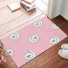 Door Mat Outdoor Cartoon Pets White Long Haired Dog Polka Dot Pink Texture Welcome Mats For Front Door Indoor Entry Doormat Non-Slip Kitchen Rug Washable Floor Mats For Bathroom/Bedroom/Patio 18"X30"