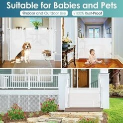 Retractable Baby Gate With Cat Door 55" Wide Baby Gate Indoor Retractable Dog Gate Outdoor Retractable Gate Pet Gates With Walk Through Door Gate Cat Gate For Doorway Baby Gate For Stairs, White -Dog Supplies Store 61VwWdvFTuL
