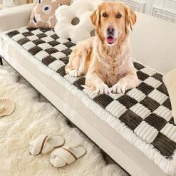 ATHNO Funnyfuzzy Pet Mat Bed Couch Cover,Cream-Coloured Large Plaid Square Pet Mat Bed Couch Cover,Small/Medium/Large Size Non-Slip Thickened Pet Mat For Couch Or Floor,Bed (C,27.6x59.06 In) -Dog Supplies Store 61XKPSJCtAL. AC 1