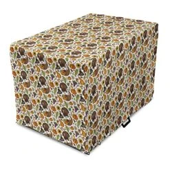 Lunarable Thanksgiving Dog Crate Cover, Boundless Harvest Theme Corn Grapes Pilgrim's Hat Turkey Wheat Food, Easy To Use Pet Kennel Cover For Small Dogs Puppies Kittens, 48 Inch, Multicolor