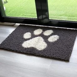 YUHFERA Fluffy Thick Chenille Mat For Entry - Indoor Rug With Textured Rubber Backing, Muddy Dog Comfy Soft Mats,Ultra Absorbent Premium Microfiber Doormat For Pet Food Mat, 24" X 36",Grey