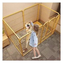 Etlegor Heavy Duty Portable Pet Playpen, Dog Exercise Pen With Door For Small & Medium Dogs Safe And Sturdy Dog Pens For Outdoor Indoor Pet Playpen (Color : Gold, Size : 160x80x100cm)