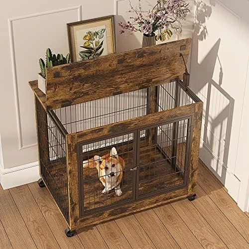 Dog Crate Furniture, Wooden Dog Cages House Pet Kennels With Double Doors And Drawer Indoor End Table Furniture For Medium Large Dog, 30" Grey 13 Dog Crate Furniture, Wooden Dog Cages House Pet Kennels With Double Doors And Drawer Indoor End Table Furniture For Medium Large Dog, 30" Grey - Image 13