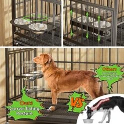 ROOMTEC 49 Inch Heavy Duty Dog Crate Cage Kennel With Wheels / 360° & Adjustable 2 Alloy Bowls/Unique Air Lift Rod/Sturdy Locks Design, Double Door And Removable Tray, Extra Large XL XXL Dog -Dog Supplies Store 61ja2WaOHWL