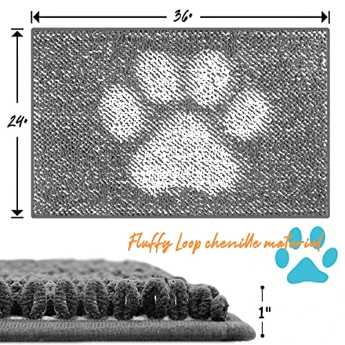 YUHFERA Fluffy Thick Chenille Mat For Entry - Indoor Rug With Textured Rubber Backing, Muddy Dog Comfy Soft Mats,Ultra Absorbent Premium Microfiber Doormat For Pet Food Mat, 24" X 36",Grey 3 YUHFERA Fluffy Thick Chenille Mat For Entry - Indoor Rug With Textured Rubber Backing, Muddy Dog Comfy Soft Mats,Ultra Absorbent Premium Microfiber Doormat For Pet Food Mat, 24" X 36",Grey - Image 3