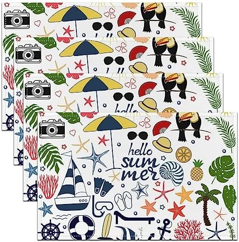 Kawaii Dogs Table Mats,Retro Puppy Oil Painting Lovely Pet Home Party Decor Meal Mats,Watercolor Dog Paw Print Cute Animals Stain Resistant Non-Slip Placemats 12x18 Set Of 4 4 Kawaii Dogs Table Mats,Retro Puppy Oil Painting Lovely Pet Home Party Decor Meal Mats,Watercolor Dog Paw Print Cute Animals Stain Resistant Non-Slip Placemats 12x18 Set Of 4 - Image 4